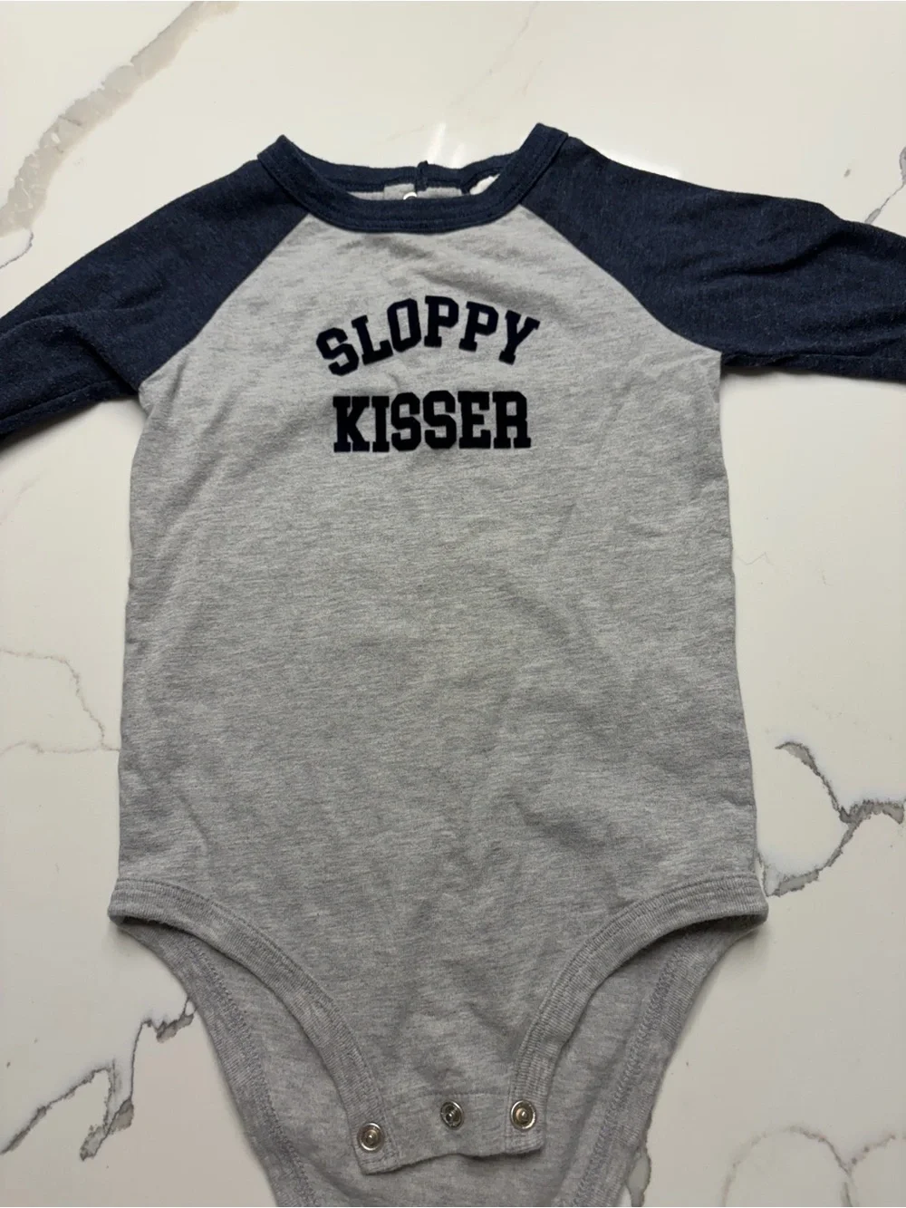 Baby Osh Kosh Kids 'Sloppy Kisser' Grey and Navy One-Piece Bodysuit